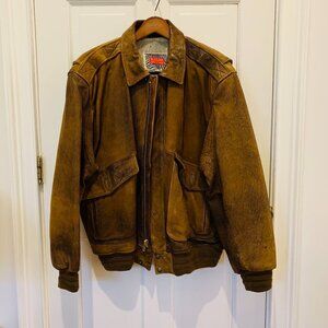 M Julian Brown Leather Bomber Aviator Flight Jacket Vintage Size L/XL